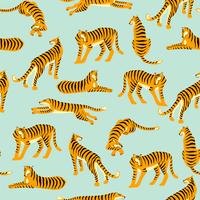 Seamless exotic pattern with tigers. Vector design.