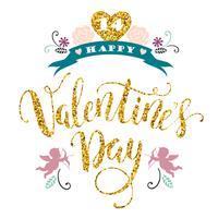 Feliz día de San Valentín. Dibujado a mano diseño de letras con textura brillo.