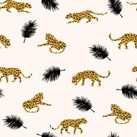 Seamless exotic pattern with abstract silhouettes of leopards. vector