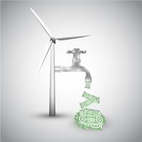 Save Energy Wind Turbine and Money vector