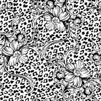 Eclectic fabric seamless pattern. Animal background with baroque ornament. vector