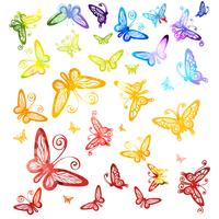 Watercolor multicolored butterflies isolated on white background.