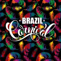 Diseño de letras del carnaval del Brasil en un fondo brillante con las plumas abstractas.
