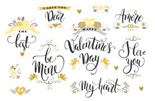 Happy Valentines Day. Set of hand drawn inscriptions. vector