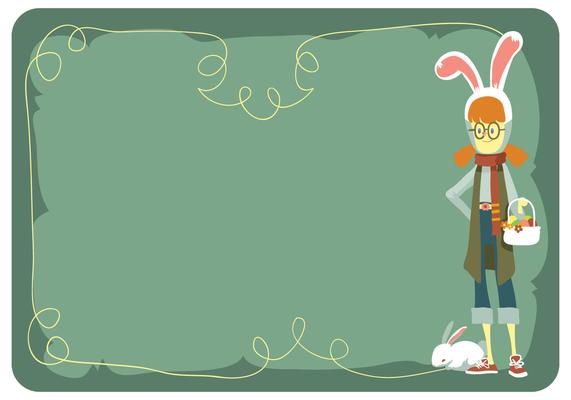 Cute Girl With Easter Egg Basket And Bunny Hat Costum Vector