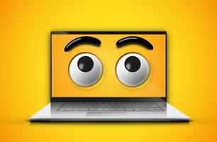 High-detailed emoticon eyes on a notebook screen, vector illustration