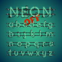 Realistic neon font with wires and console, vector illustration