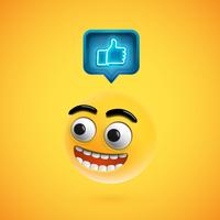 High detailed smiley with thumbs up sign, vector illustration