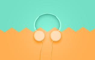 Realistic 3D divided pastel coloured headphones with wires vector