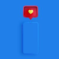 Realistic matte phone with 3D heart and speech bubble, vector illustration