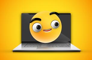 High-detailed emoticon on a notebook screen, vector illustration