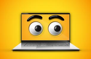 High-detailed emoticon eyes on a notebook screen vector