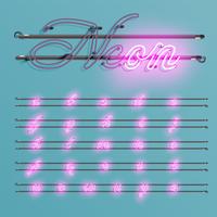 Realistic neon font with wires and console, vector illustration