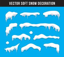 Snow caps, snowballs and snowdrifts set. Snow cap vector collection. Winter decoration element. Snowy elements on winter background. Cartoon template. Snowfall and snowflakes in motion. Illustration.