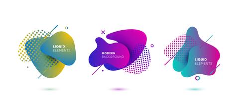 Dynamical colored graphic elements. Gradient abstract banners with flowing liquid shapes. Template for the design of a logo, poster or presentation. Vector illustration.