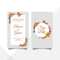 Plantilla de vector de tarjeta de invitación de boda floral plana