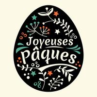 Happy Easter Lettering or Joyeuses Pâques with Eggs and Leaves Background vector