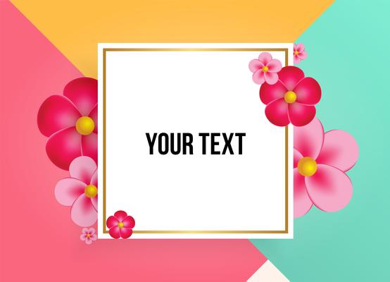 Text box with beautiful colorful flowers. Vector Illustration