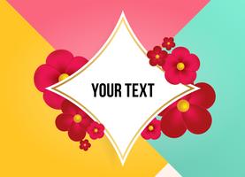 Text box with beautiful colorful flowers. Vector Illustration