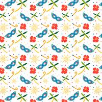 Colorful Carnival Pattern With Mask, Palm, Sun And Red Flower vector