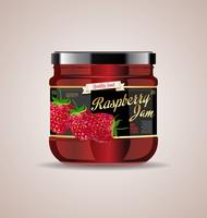 glass jar mockup raspberry jam package design vector