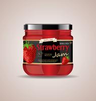 glass jar mockup Strawberry jam package design vector