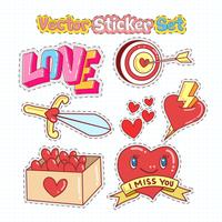 Valentines Day Sticker Patches in Doodle Style. Vector Illustration
