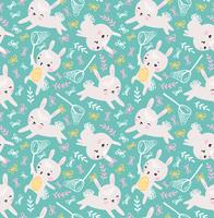 Childish seamless pattern with rabbits and butterflies vector