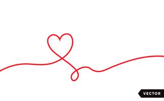 Continuous one line drawing of red heart isolated on white background. Vector illustration