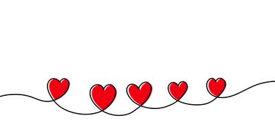 Continuous one line drawing of red heart isolated on white background. Vector illustration