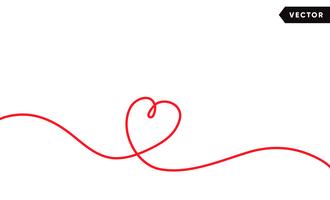 Un dibujo lineal continuo del corazón rojo aislado en el fondo blanco. Ilustración vectorial vector