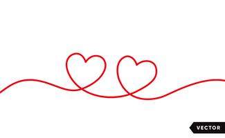 Continuous one line drawing of red heart isolated on white background. Vector illustration