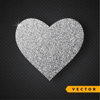 Vector de plata brilla corazón. Día de San Valentín Vector destellos y brillos. Diseño de vacaciones.