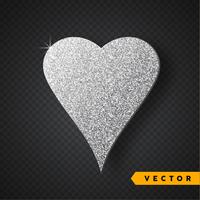 Vector de plata brilla corazón. Día de San Valentín Vector destellos y brillos. Diseño de vacaciones.