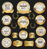 Golden retro labels badges frames and ribbons collection vector