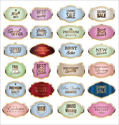 Retro vintage golden frames sale collection vector illustration
