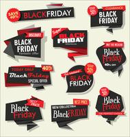 Colección de banners y etiquetas de descuento y promoción de venta de viernes negro vector