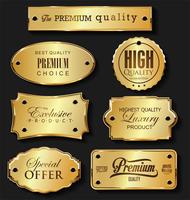 Golden retro labels badges frames and ribbons collection vector