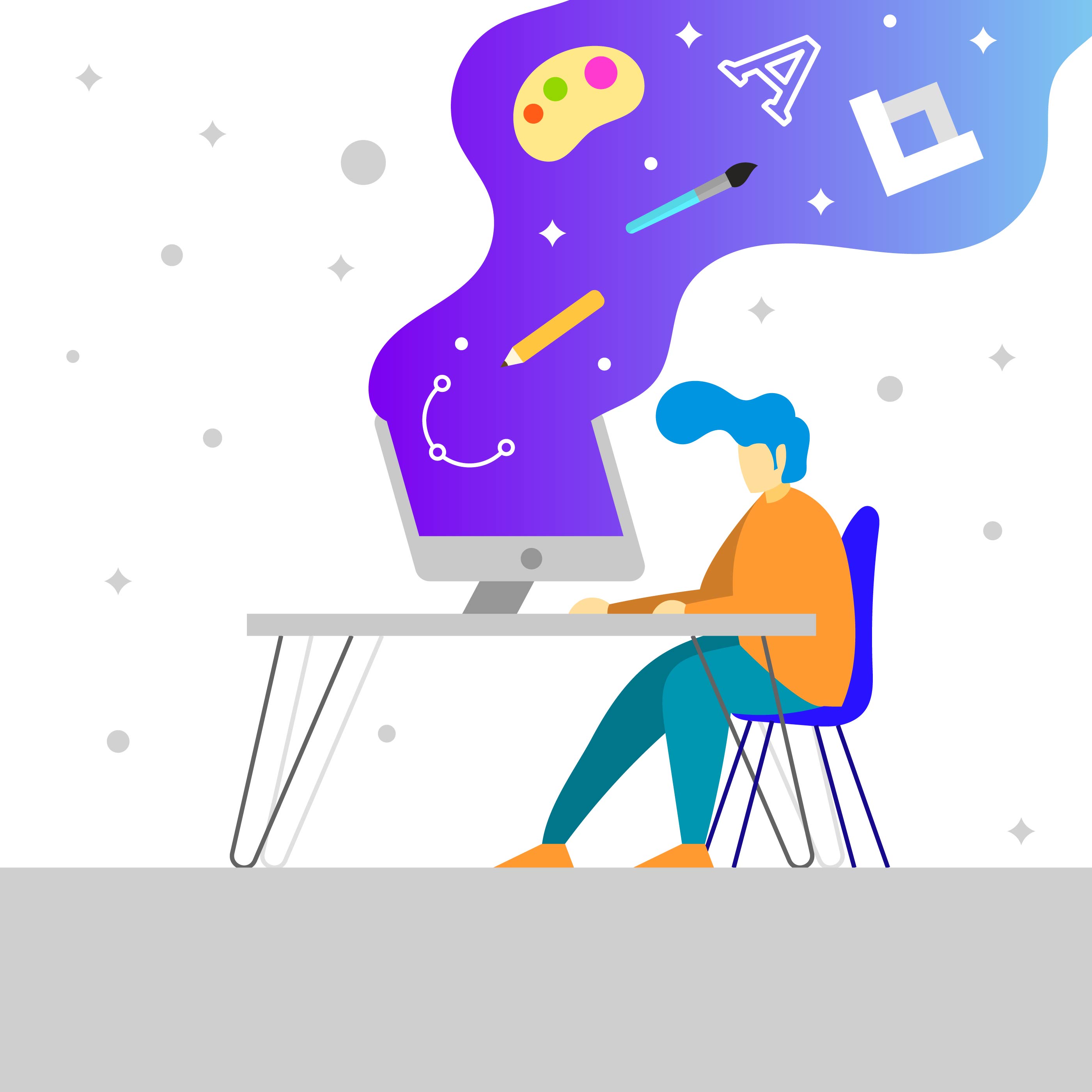Flat Graphic Designer With Creative Software Vector Illustration