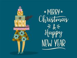 Christmas and Happy New Year illustration. Trendy retro style. vector