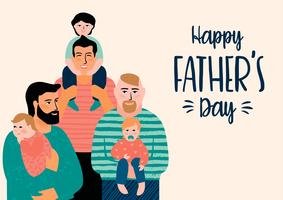 Happy Fathers Day. Vector illustration with men and children.