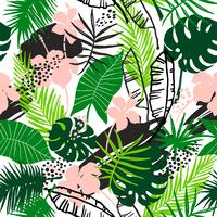 Seamless exotic pattern with tropical plants. vector