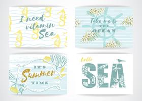 Set of summer cards with hand-drawing elements. vector