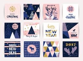 Conjunto de tarjetas creativas artísticas de feliz Navidad y año nuevo. vector