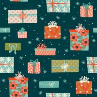 Navidad y feliz año nuevo de patrones sin fisuras con cajas de regalo. vector
