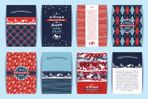 Christmas and New Year Set. Plaid and knitted backgrounds. vector