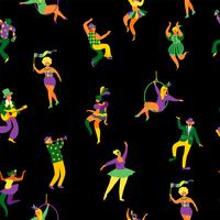 Mardi gras. Seamless pattern with funny dancing men and women in bright costumes vector