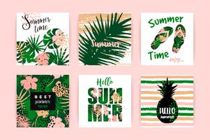 Set of summer tropical designs. Vector templates.