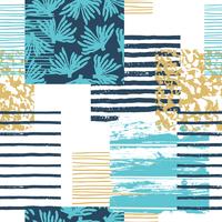 Trendy sea seamless pattern with hand texture and geometric elements. vector