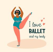 Body positive. Happy plus size girl and active lifestyle. vector